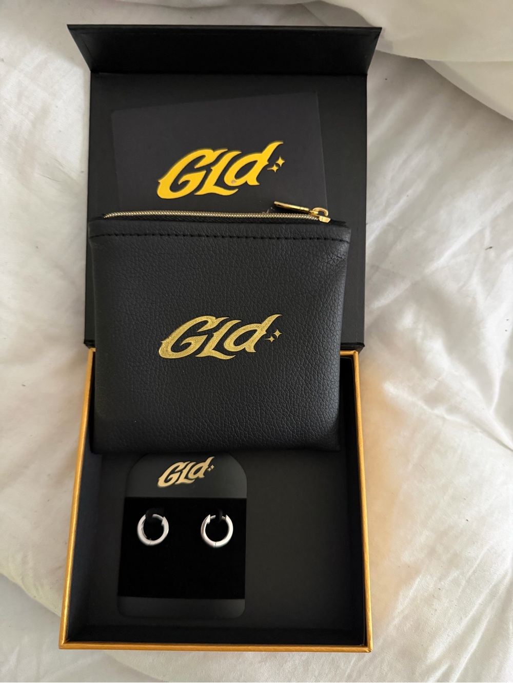 GLD Black Leather Coin Pouch & Silver Hoop Earring Set